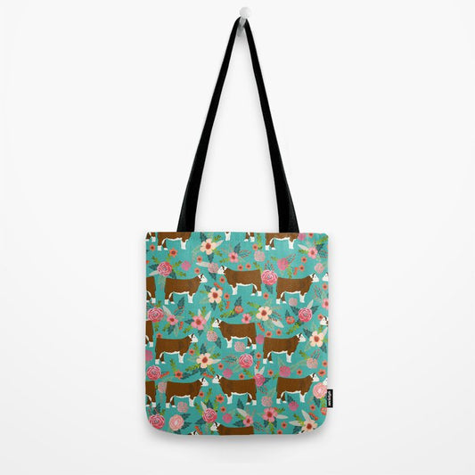 Joycorners Hereford Floral Pattern Cyan All Over Printed 3D Tote Bag