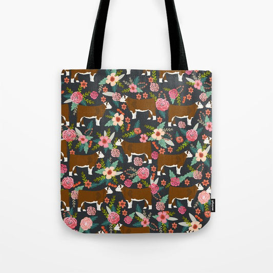 Joycorners Hereford Floral Pattern Dark Gray All Over Printed 3D Tote Bag