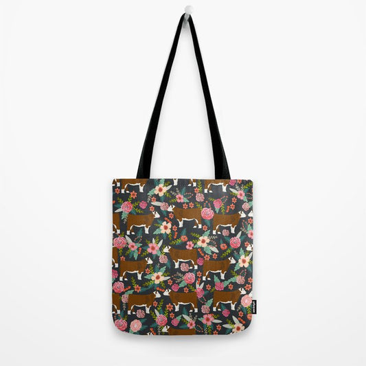 Joycorners Hereford Floral Pattern Dark Gray All Over Printed 3D Tote Bag