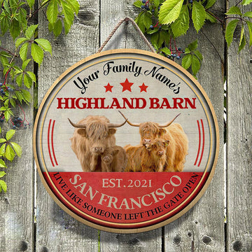 Joycorners Hereford Highland Live Like Someone Left The Gate Open Custom Happy Halloween Wooden Sign