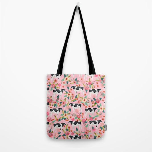 Joycorners Holstein cattle Floral Pattern Pink All Over Printed 3D Tote Bag