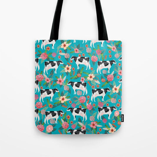 Joycorners Holstein Floral Pattern Blue All Over Printed 3D Tote Bag