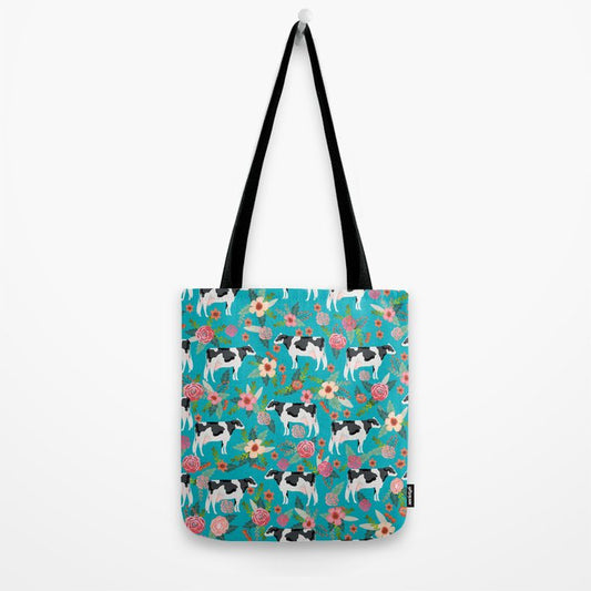 Joycorners Holstein Floral Pattern Blue All Over Printed 3D Tote Bag