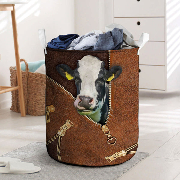 Joycorners Holstein Friesian Cattle Zipper Laundry Basket