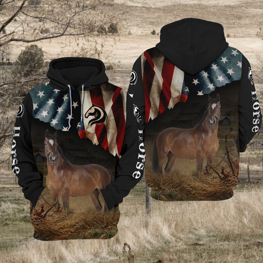 Joycorners Horse US Flag All Over Printed 3D Hoodie TT