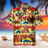 Joycorners Vintage Red Angus Tropical Sunset Hibiscus And Palm Tree All Over Printed 3D Hawaiian Shirt