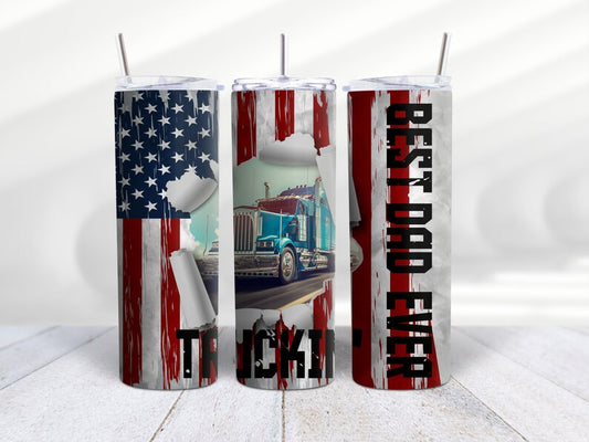 Joycorners Best Trucking Dad Ever Skinny Tumbler