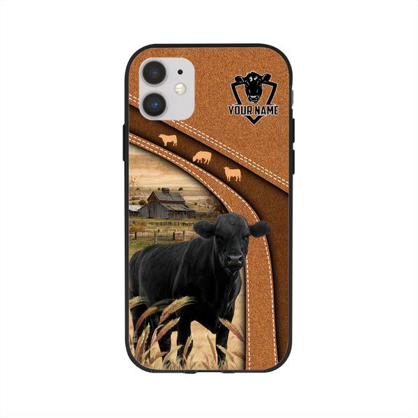 Joycorners Black Angus Leather Pattern Personalized Phone case For Iphone