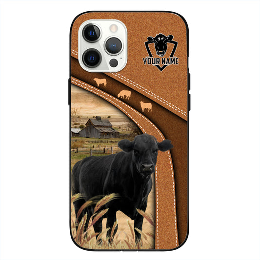 Joycorners Black Angus Leather Pattern Personalized Phone case For Iphone