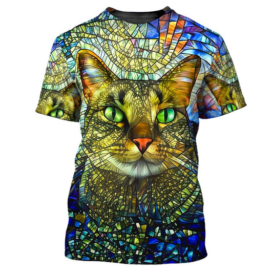 Joycorners Green Eyes Abstract Art Cat Faces All Over Printed 3D Shirts