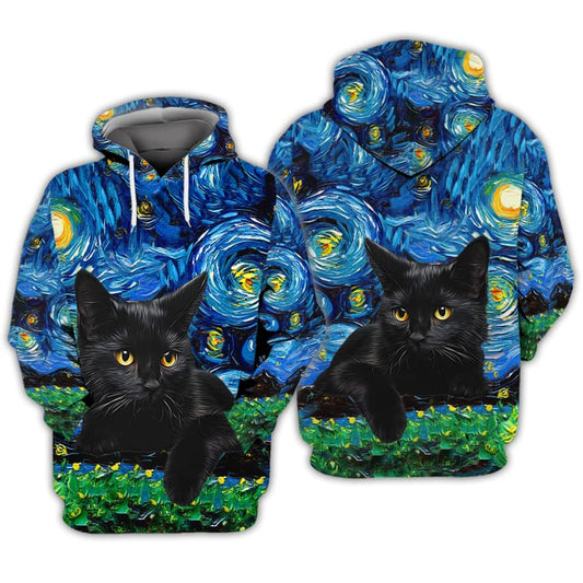 Joycorners Starry Night Black Kitten All Over Printed 3D Shirts