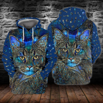 Joycorners Mysterious Blue Cat Face All Over Printed 3D Shirts