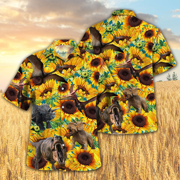 Joycorners Sunflower Dinosaur All Printed 3D Hawaiian Shirt