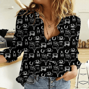 Joycorners Cowboy Pattern Black All Over Printed 3D Casual Shirt