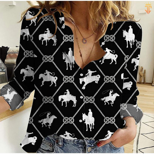 Joycorners Cowboy Black And White Pattern All Over Printed 3D Casual Shirt