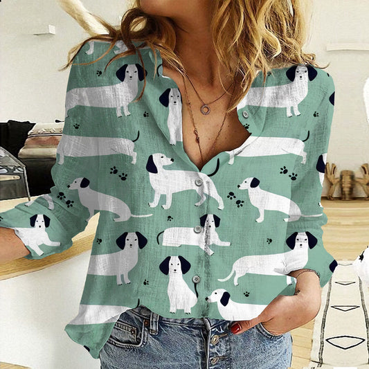 Joycorners Dachshund Green White All Over Printed 3D Casual Shirt