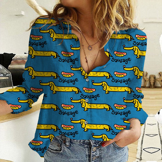 Joycorners Dachshund Hotdog Blue All Over Printed 3D Casual Shirt