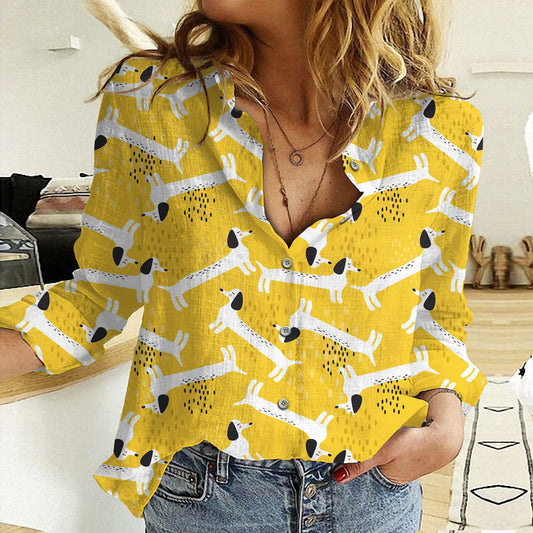 Joycorners Dachshund Pattern Yellow All Over Printed 3D Casual Shirt