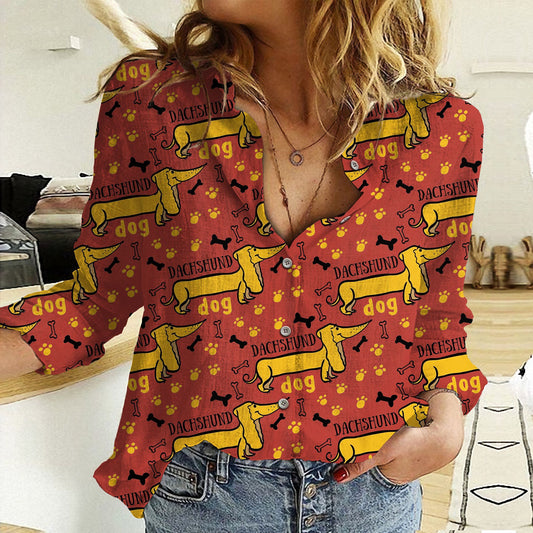 Joycorners Dachshund Pattern Red All Over Printed 3D Casual Shirt