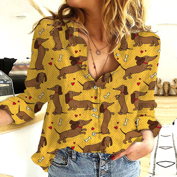 Joycorners Dachshund Pattern Yellow Dots All Over Printed 3D Casual Shirt