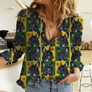 Joycorners French Bulldog Green Yellow Checkerboard All Over Printed 3D Casual Shirt