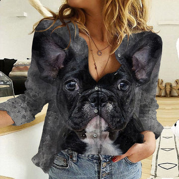 Joycorners French Bulldog Face All Over Printed 3D Casual Shirt