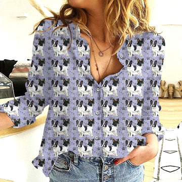 Joycorners French Bulldog Pattern Purrple All Over Printed 3D Casual Shirt