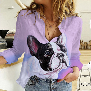 Joycorners French Bulldog Purple All Over Printed 3D Casual Shirt