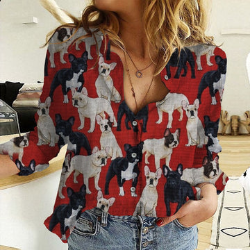 Joycorners French Bulldogs Red All Over Printed 3D Casual Shirt