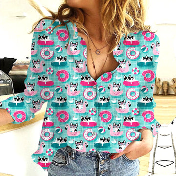 Joycorners French Bulldogt Donuts All Over Printed 3D Casual Shirt