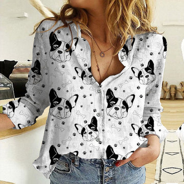 Joycorners French Bulldog Pattern White All Over Printed 3D Casual Shirt