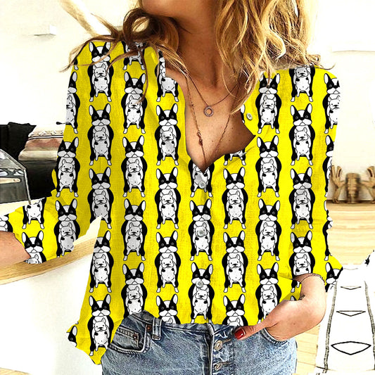 Joycorners French Bulldog Pattern Yellow All Over Printed 3D Casual Shirt