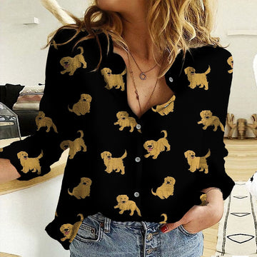 Joycorners Cute Golden Retriever Black All Over Printed 3D Casual Shirt