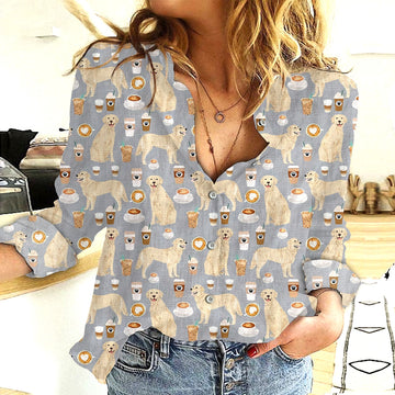 Joycorners Golden Retriever Coffee All Over Printed 3D Casual Shirt