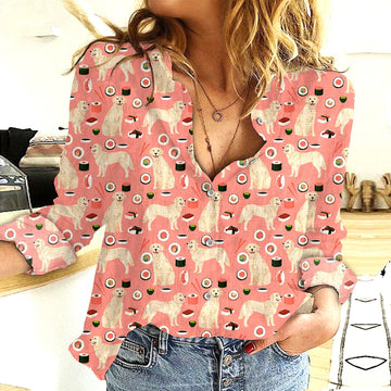 Joycorners Golden Retriever Sushi Pink All Over Printed 3D Casual Shirt