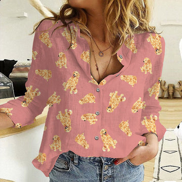 Joycorners Golden Retriever Pink All Over Printed 3D Casual Shirt