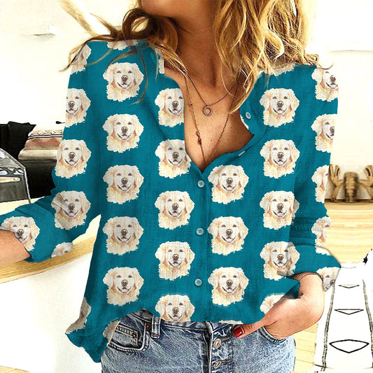 Joycorners Golden Retriever Blue All Over Printed 3D Casual Shirt