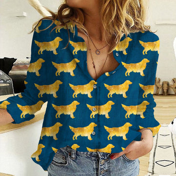 Joycorners Golden Retriever Yellow Blue All Over Printed 3D Casual Shirt