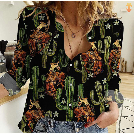 Joycorners Cowboy Black Cactus Horse Riding All Over Printed 3D Casual Shirt