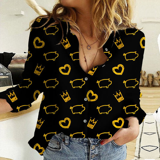 Joycorners Cotton And Linen Farm Animal Pig Yellow All Over Printed 3D Casual Shirt