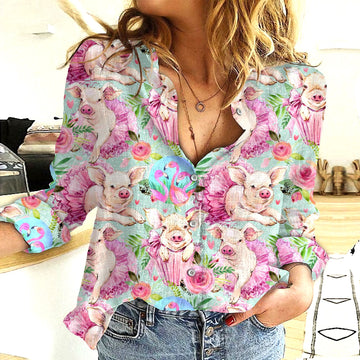 Joycorners Cotton And Linen Farm Animal Pig Colorful All Over Printed 3D Casual Shirt