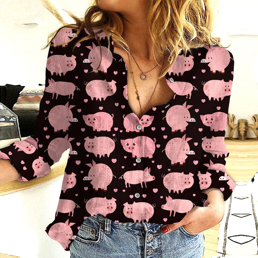 Joycorners Cotton And Linen Farm Animal Pig Black All Over Printed 3D Casual Shirt