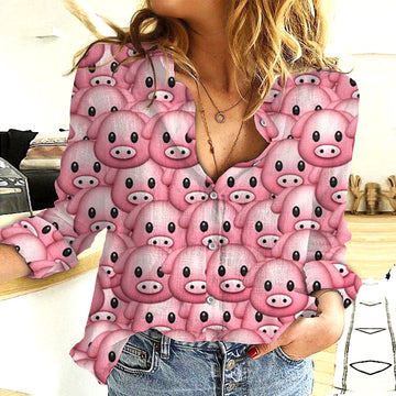 Joycorners Cotton And Linen Farm Animal Pig Icon All Over Printed 3D Casual Shirt