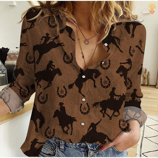 Joycorners Rustic Brown Cowboy All Over Printed 3D Casual Shirt