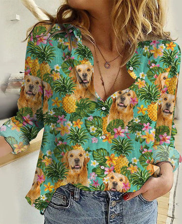 Joycorners golden retriever Tropical Pineapple All Over Printed 3D Casual Shirt