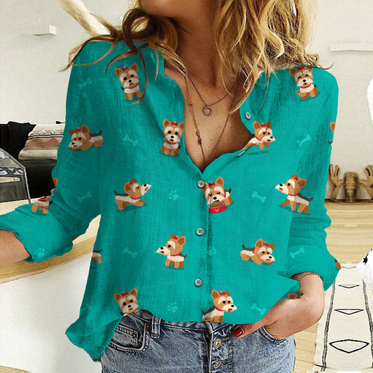 Joycorners Cute Yorkshire Cyan All Over Printed 3D Casual Shirt