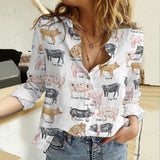 Joycorners Large Welsh Cotton And Linen Farm Animal Pigs All Over Printed 3D Casual Shirt
