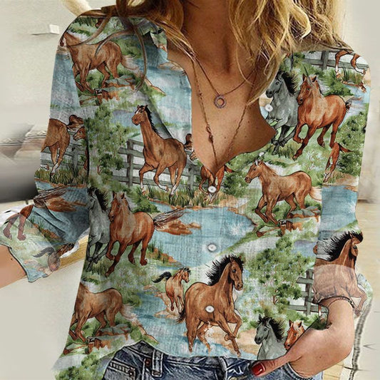 Joycorners Horses running on vitage land All Printed 3D Casual Shirt