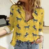 Joycorners Yellow Flowers Horses All Printed 3D Casual Shirt For Horse Lovers