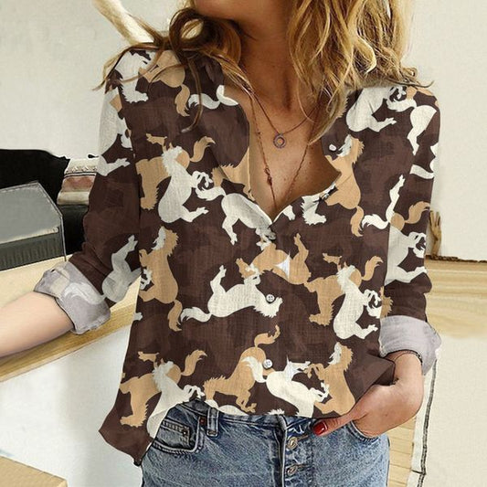 Joycorners Horse Camo Brown All Printed 3D Casual Shirt For Horse Lovers